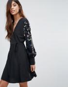 Vero Moda Embroidered Sleeve Wrap Dress - Multi
