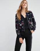 Needle & Thread Embroidery Folk Bomber Jacket - Navy