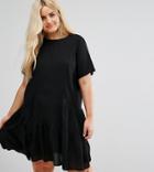 Asos Curve Short Sleeve Sheer Swing Dress With Seam Detail - Black