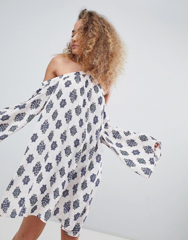 En Creme Cold Shoulder Printed Mini Dress - Multi