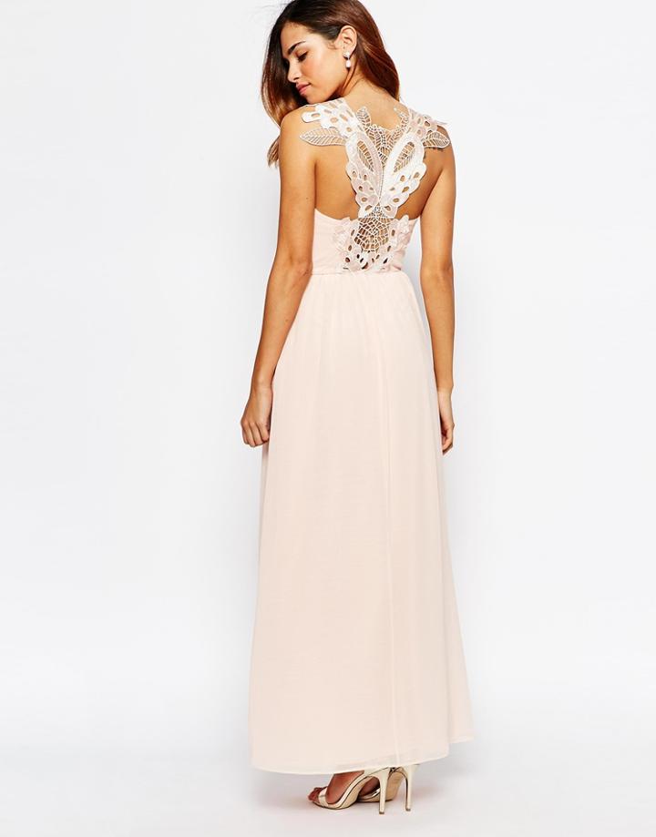 Elise Ryan Cowl Maxi Dress With Lace Applique Back - Blush