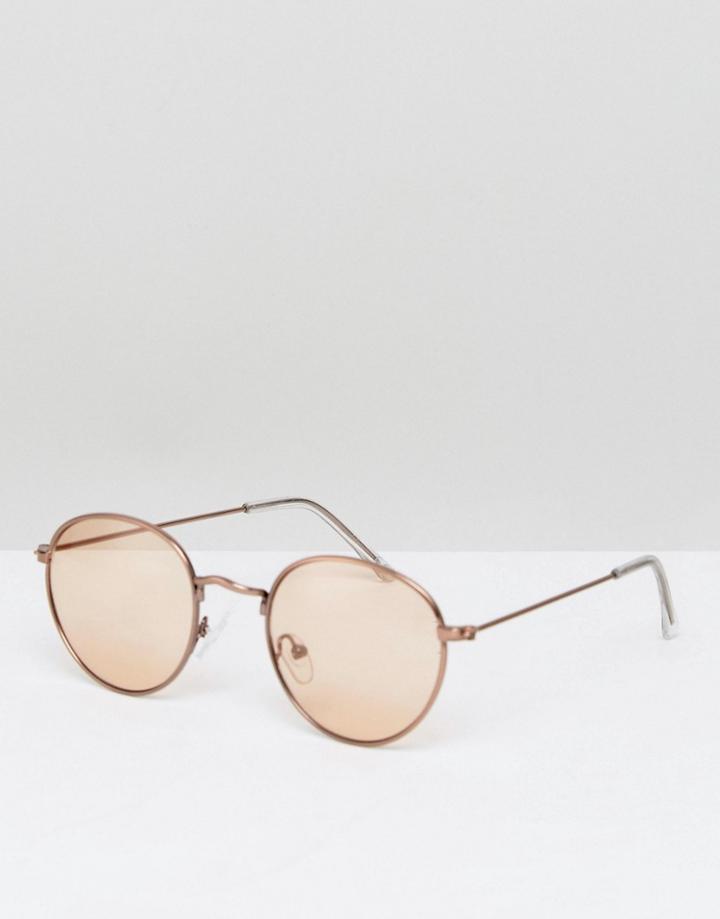 Asos 90s Bronze Round Sunglasses With Light Brown Lens - Brown