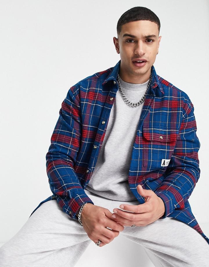 Asos Actual 90s Oversized Shirt With Logo Tab-blues