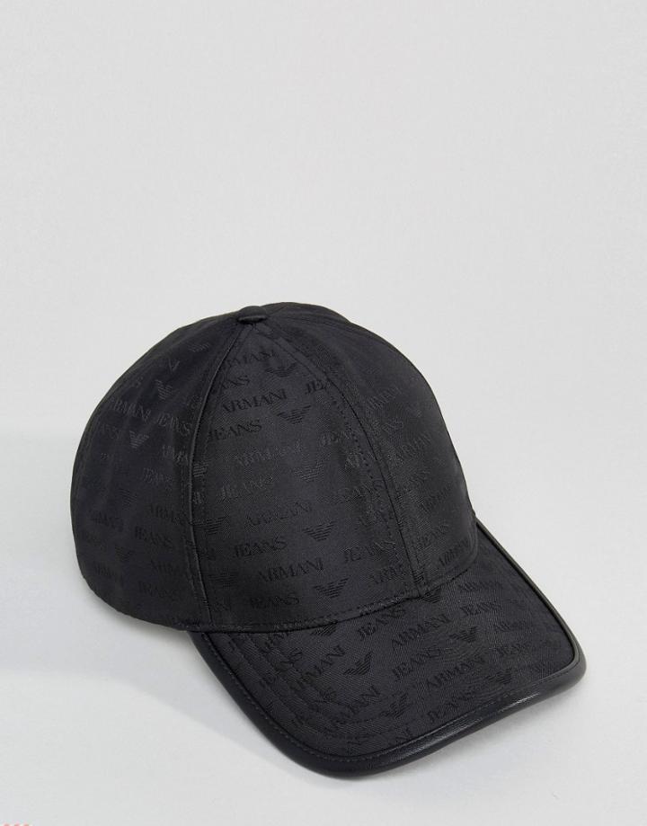 Armani Jeans All Over Logo Baseball Cap In Black - Black