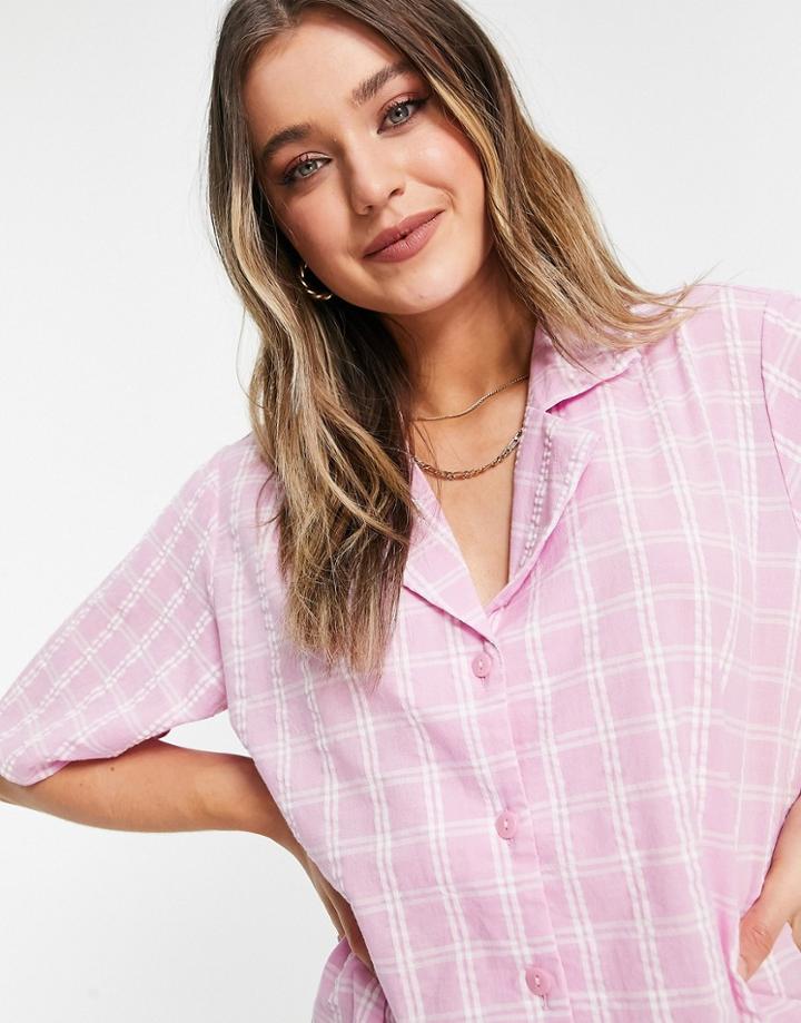 Monki Majlis Shirt In Pink Plaid - Part Of A Set
