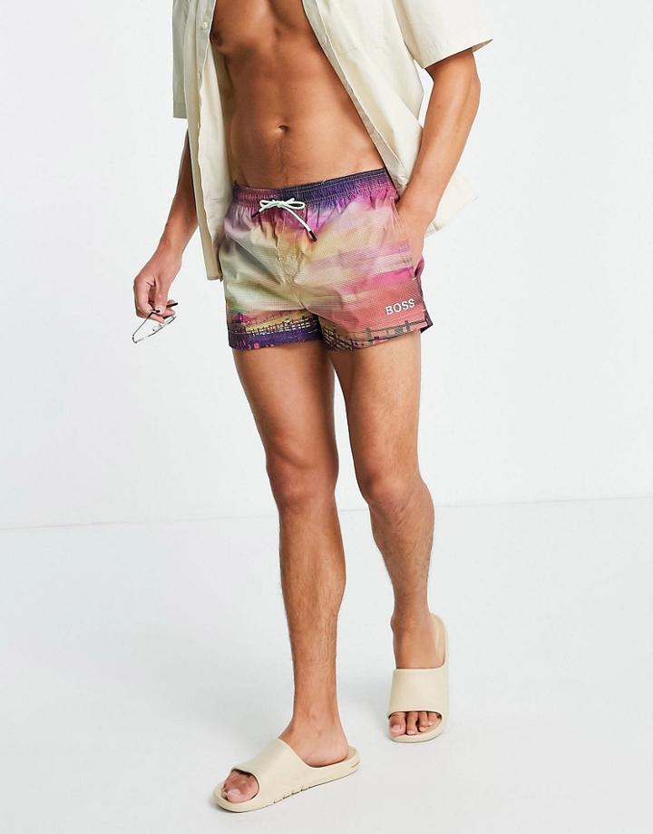 Boss Soulfish Blurred Seaside Print Swim Shorts In Pink