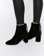 Faith Bae Suede Block Heeled Ankle Boots - Black