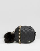 Dune Micro Quilted Cross Body Bag With Pom - Black