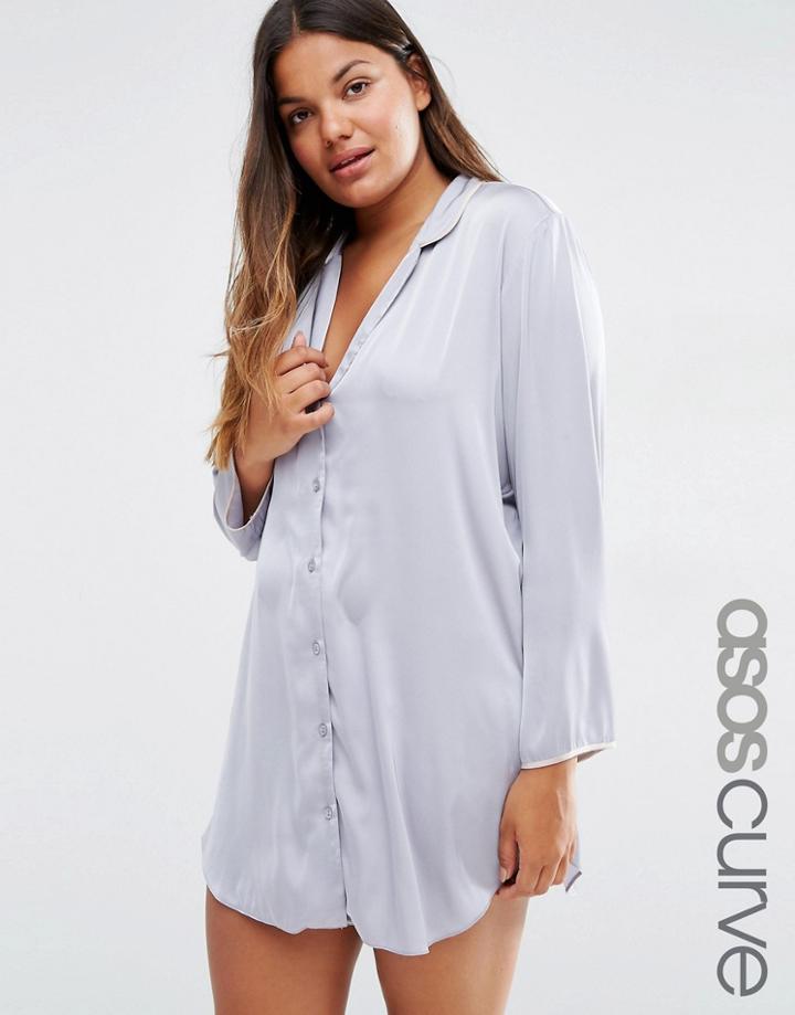 Asos Curve Moss Oversized High Shine Satin Night Shirt - Silver