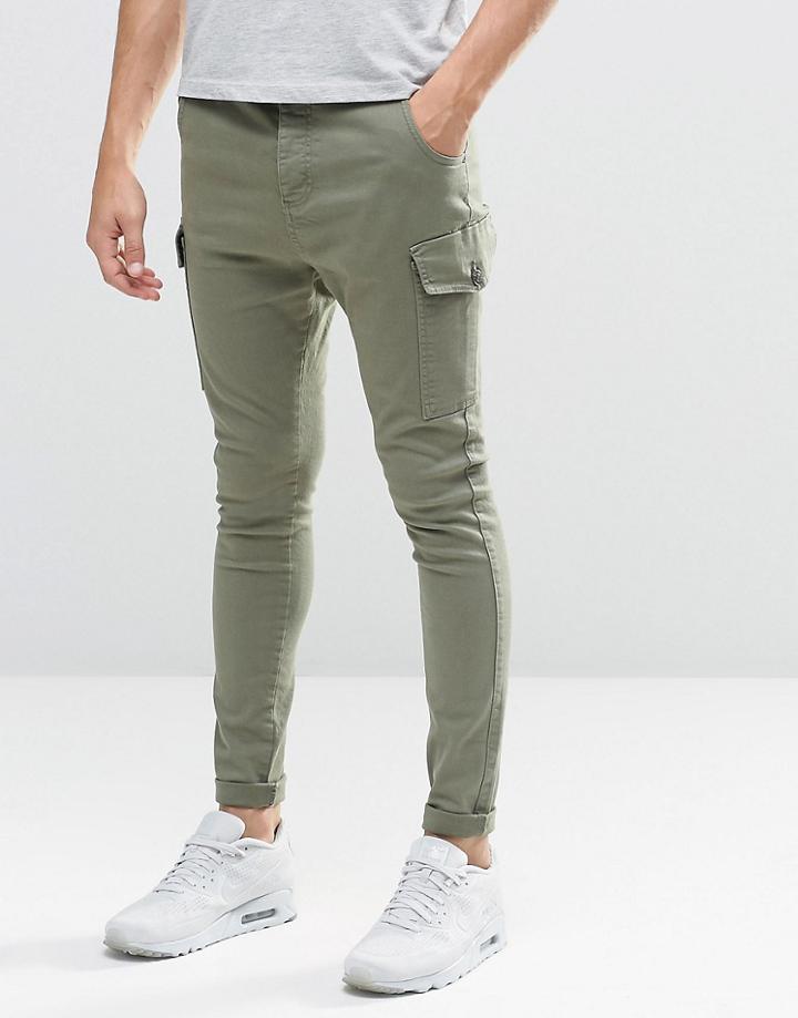 Siksilk Super Skinny Cargo Jeans - Khaki