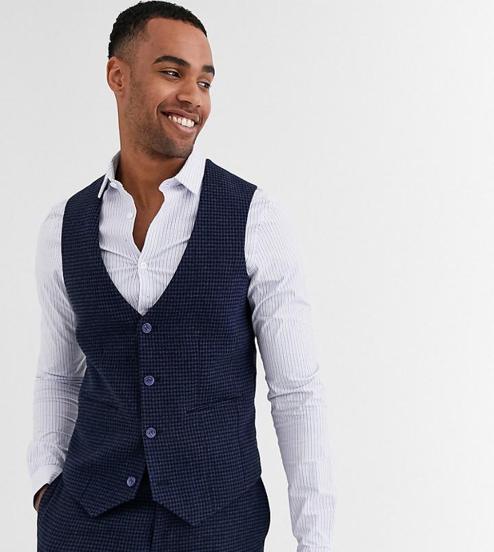 Asos Design Tall Wedding Super Skinny Suit Suit Vest In Blue Wool Blend Mini Check-blues