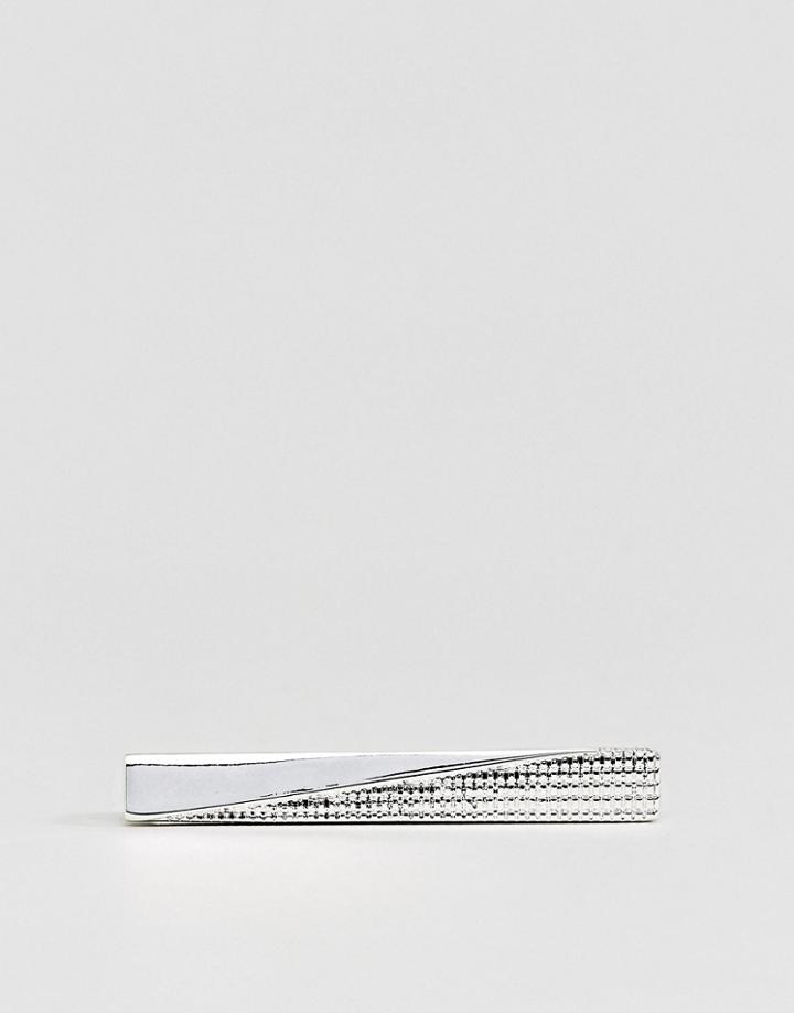 Asos Slim Tie Bar In Silver With Geometric Design - Silver