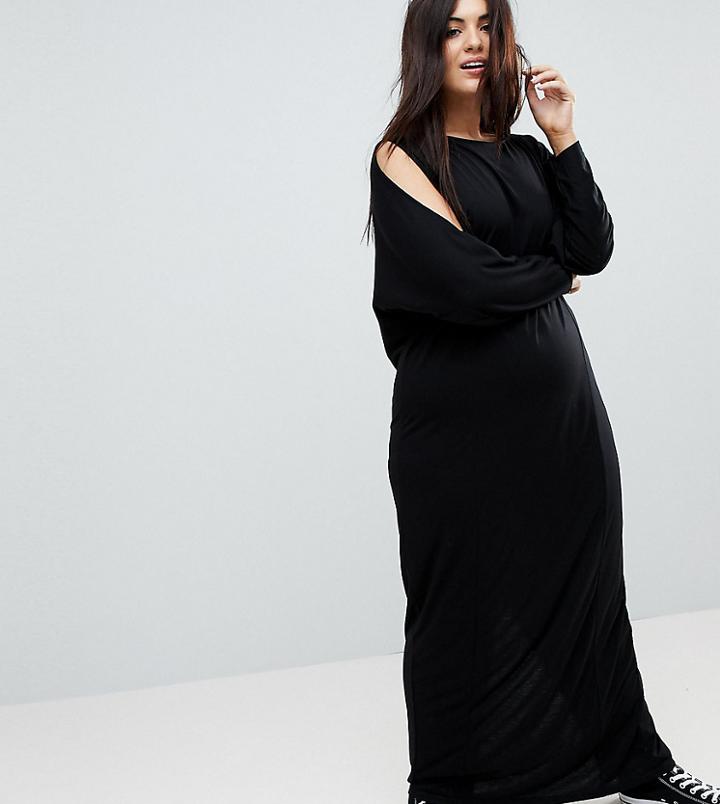 Asos Curve Maxi Harem Dress With Cold Shoulder And Long Sleeves - Black