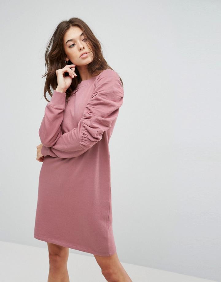 Asos Sweat Dress With Ruched Arms-pink
