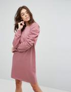 Asos Sweat Dress With Ruched Arms-pink
