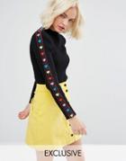 Lazy Oaf High Neck Sweater With Rainbow Hearts - Black