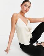 River Island Textured Satin Wrap Cami In Gray-grey