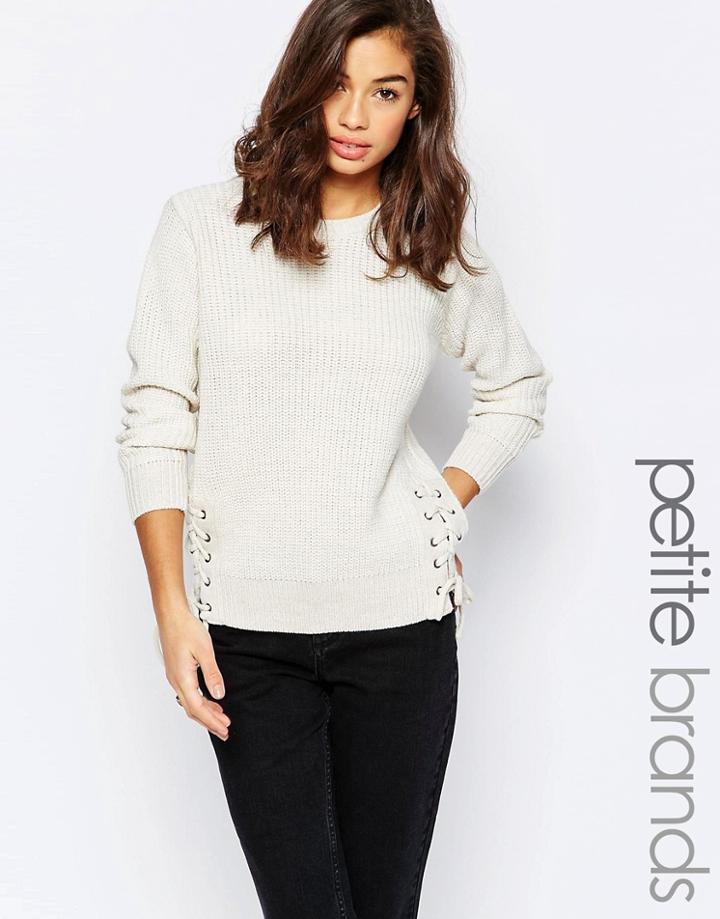 New Look Petite Side Tie Up Knitted Sweater - Cream