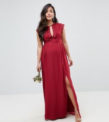 Tfnc Maternity Wedding Lace Detail Maxi Dress - Red