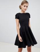 Closet London Cap Sleeve Prom Skater Dress In Black - Black