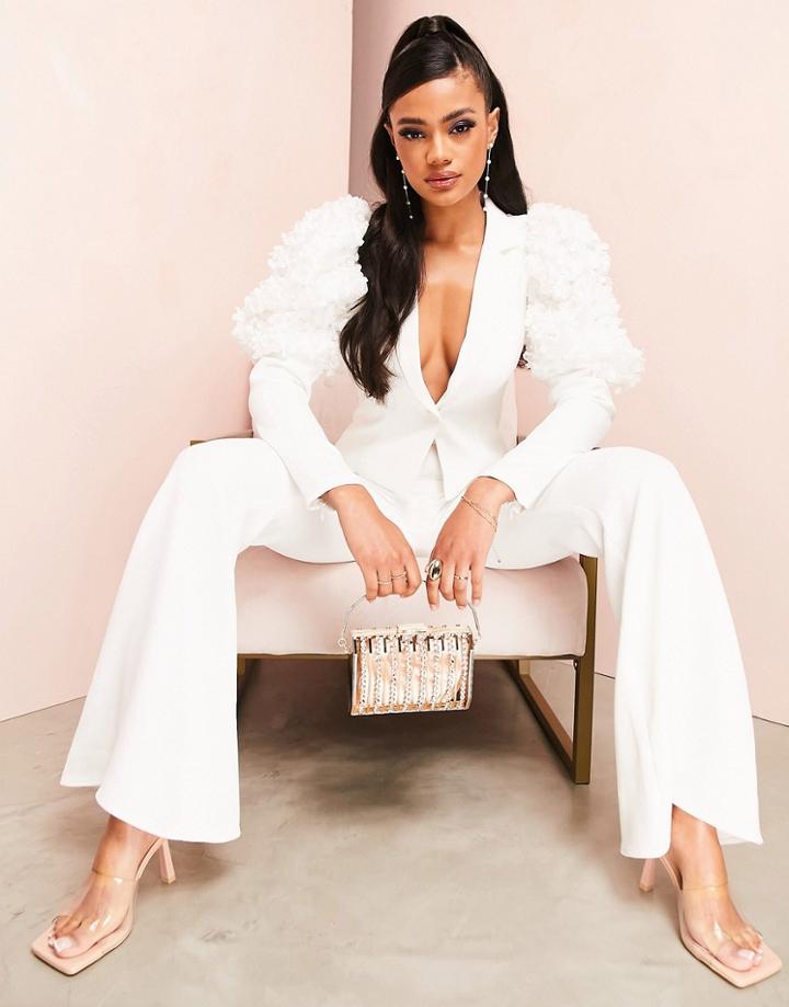 Asos Luxe Suit Jacket With 3d Floral Sleeve In White - Part Of A Set