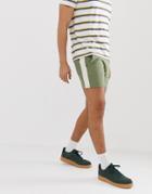 Asos Design Jersey Skinny Shorts In Shorter Length With Side Stripe In Khaki - Green