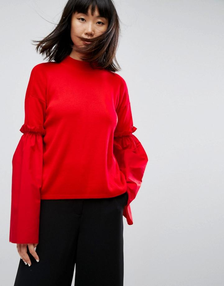 Asos Sweater With Fabric Flared Sleeves - Red