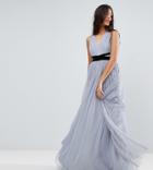 Asos Tall Premium Tulle Maxi Prom Dress With Velvet Ties - Gray