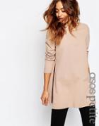 Asos Petite Longline Sweat With Side Splits In Cotton - Mink