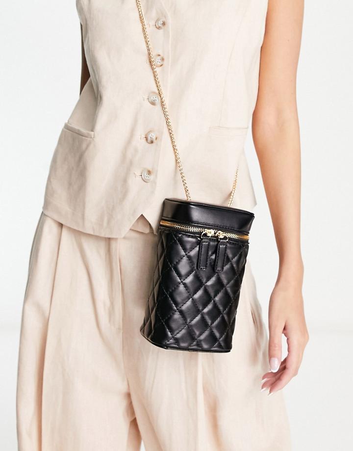 French Connection Quilted Long Chain Shoulder Bag In Black