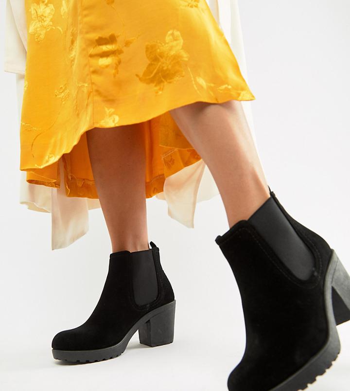 Boohoo Wide Fit Chunky Heel Chelsea Boot In Black - Black