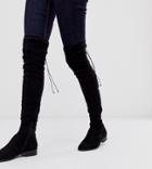 Asos Design Wide Fit Wide Leg Kayden Flat Thigh High Boots In Black - Black
