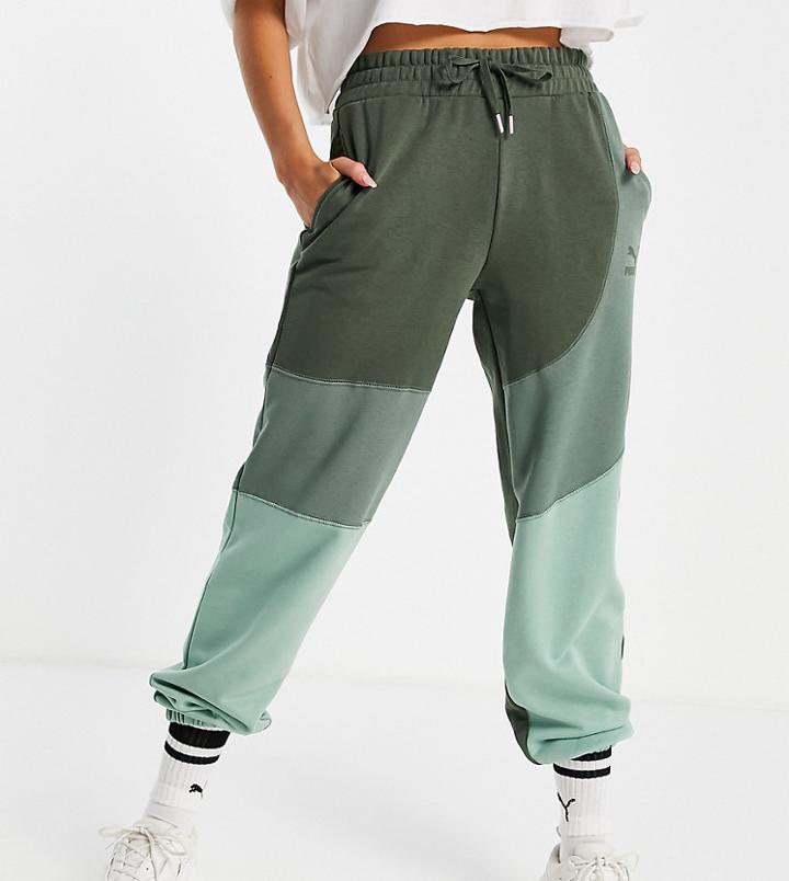 Puma Convey Oversized Sweatpants In Green Color Block Exclusive To Asos