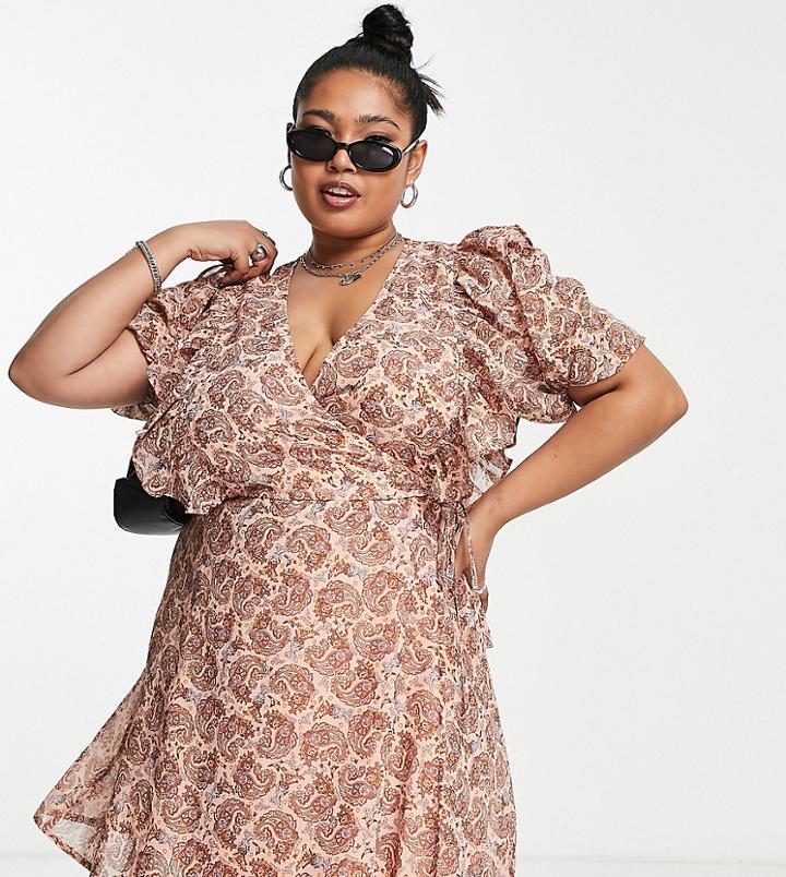 Violet Romance Plus Wrap Front Mini Dress In Paisley Print-multi