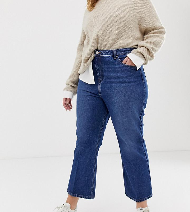 Asos Design Curve Egerton Rigid Cropped Flare Jeans In Dark Vintage Wash-blue