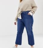 Asos Design Curve Egerton Rigid Cropped Flare Jeans In Dark Vintage Wash-blue