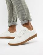 Asos Design Lace Up Sneakers In White Faux Suede With Gum Sole - White
