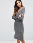 Vero Moda V Neck Long Sleeve Midi Dress - Gray