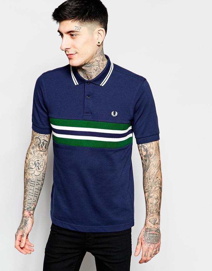 Fred Perry Polo Shirt With Chest Band Slim Fit - Navy
