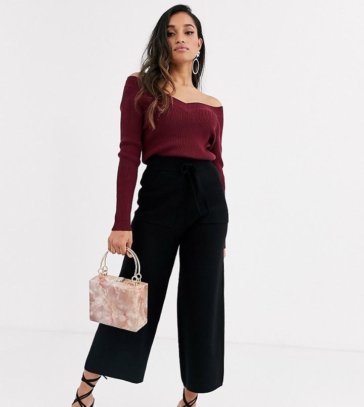 Fashion Union Petite Knitted Wide Leg Pants Two-piece-black