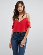 Influence Cold Shoulder Button Top - Red