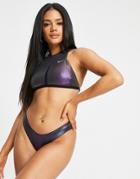 Nike Swimming Onyx Flash Reversible Crossback Top In Iridecent Black