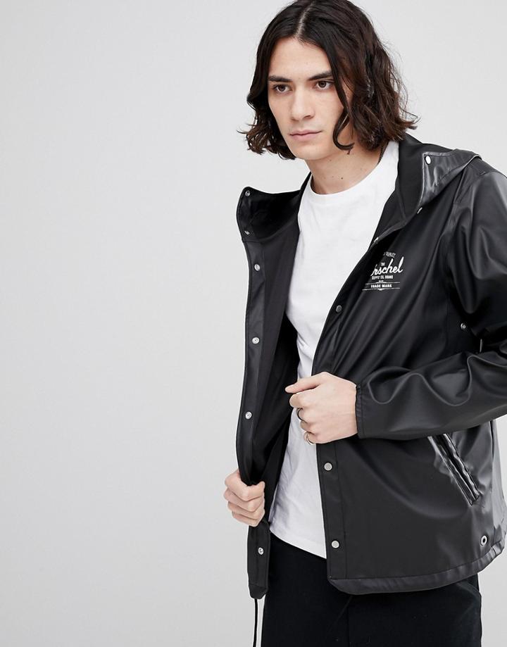 Herschel Supply Co Forecast Hooded Jacket Rubberised Showerproof In Black - Black