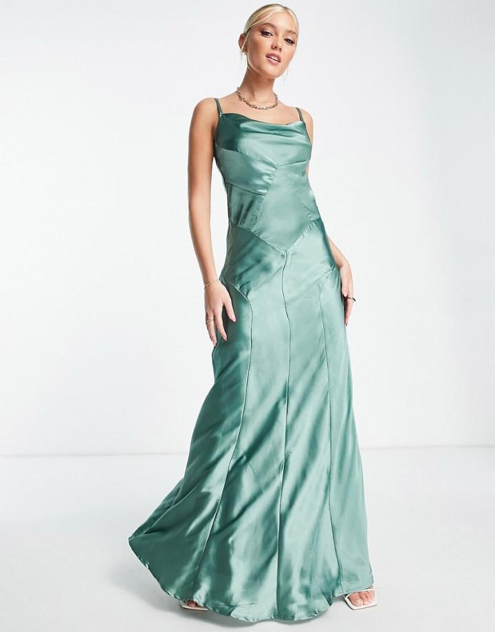 Hope & Ivy Rei Satin Cami Dress In Sage Green