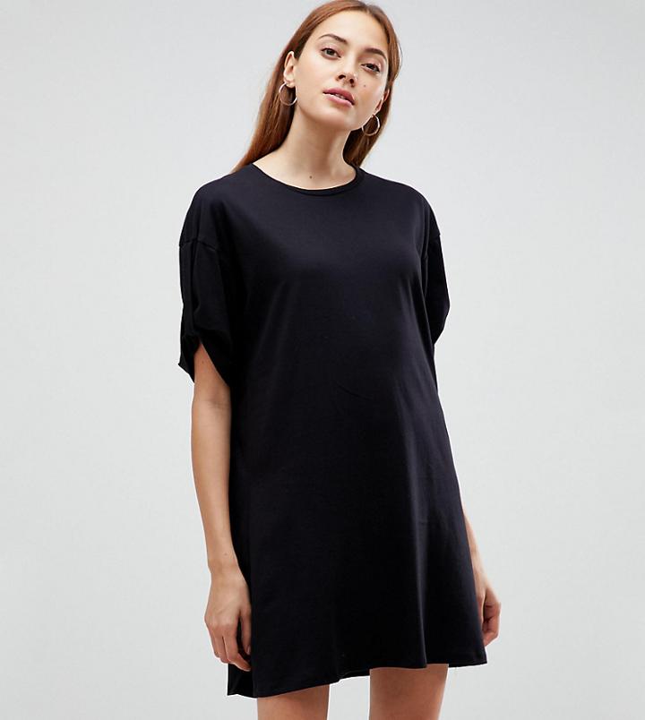 Asos Tall Ultimate Rolled Sleeve T-shirt Dress With Tab - Black