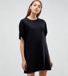 Asos Tall Ultimate Rolled Sleeve T-shirt Dress With Tab - Black