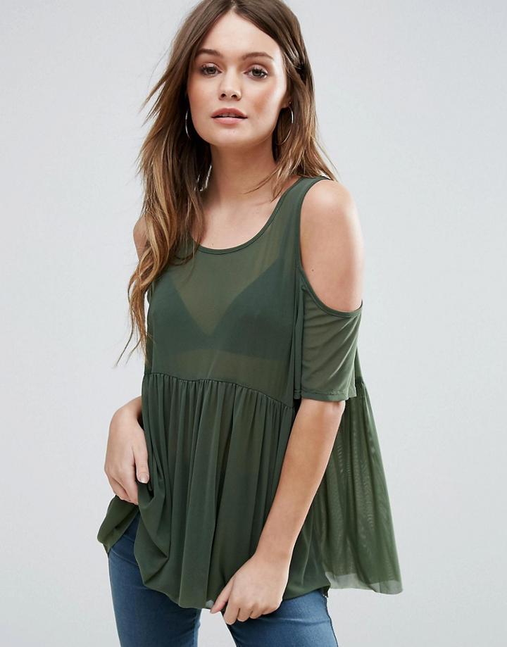 Qed London Cold Shoulder Top - Green