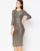 Club L Midi Dress In Metallic Foil Print - Rose Gold