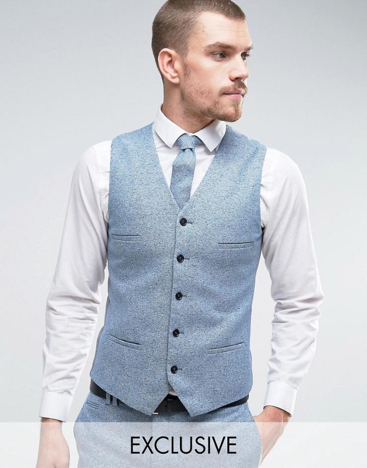Noak Super Skinny Vest In Fleck Wool - Blue