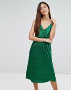 Zibi London Metallic Wrap Cami Midi Dress - Green